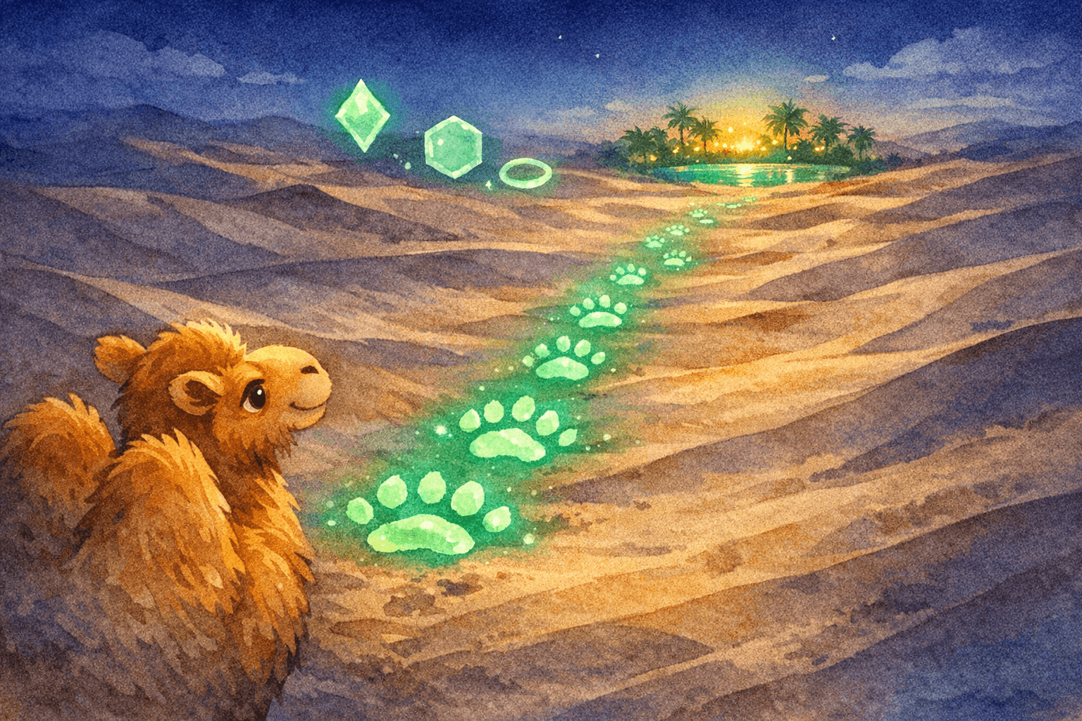 砂に刻まれた光る足跡のイラスト